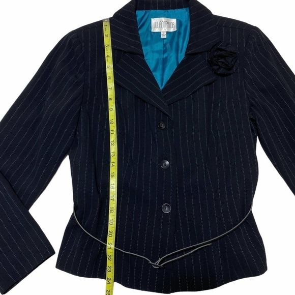JULIAN Taylor Black White Pinstripe Jacket Size 14 - Picture 8 of 15